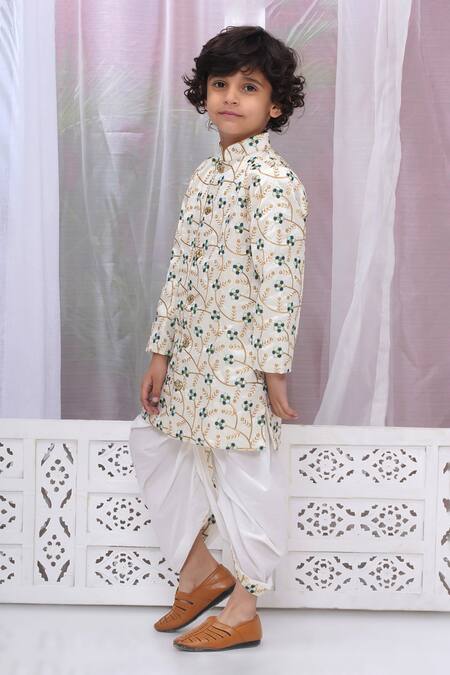 Buy Little Bansi Cream Silk, Cotton Embroidery Floral Woven Sherwani And Dhoti Pant Online at Aza Fashions Buy_Little Bansi_Cream Silk, Cotton Embroidery Floral Woven Sherwani And Dhoti Pant _Online_at_Aza_Fashions