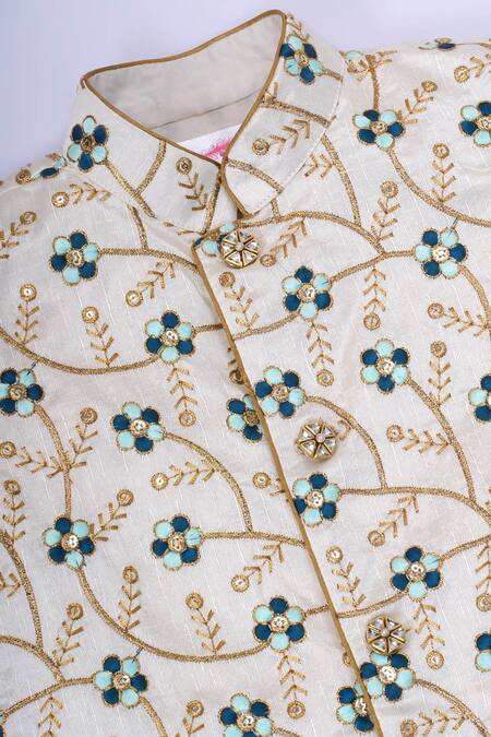 Buy Little Bansi Cream Silk, Cotton Embroidery Floral Woven Sherwani And Dhoti Pant Buy_Little Bansi_Cream Silk, Cotton Embroidery Floral Woven Sherwani And Dhoti Pant