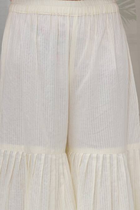 Shop Little Bansi Cream Cotton Embroidery Floral Thread Kurta Set Shop_Little Bansi_Cream Cotton Embroidery Floral Thread Kurta Set