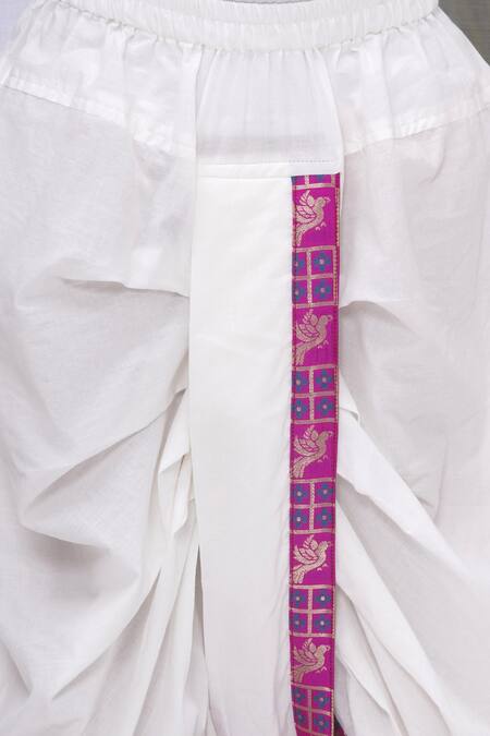 Little Bansi Magenta Cotton, Silk Embroidery Bird Woven Sherwani Set  10