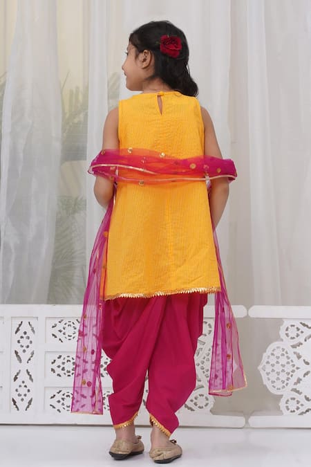 Shop Little Bansi Yellow Cotton Sequins, Embroidery Floral Kurta Set at Aza Fashions Shop_Little Bansi_Yellow Cotton Sequins, Embroidery Floral Kurta Set _at_Aza_Fashions