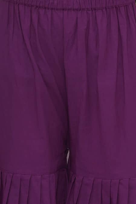 Little Bansi_Purple Cotton Embroidery Floral Woven Kurta Sharara Set _Online_at_Aza_Fashions