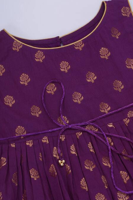 Buy_Little Bansi_Purple Cotton Embroidery Floral Woven Kurta Sharara Set 