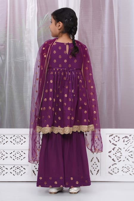 Little Bansi Floral Woven Kurta Sharara Set 