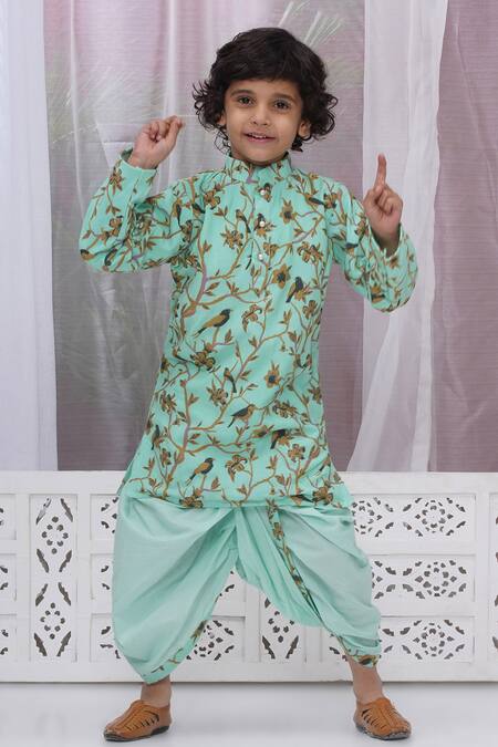 Buy Little Bansi Green Cotton Embroidery Floral And Bird Kurta Set Online at Aza Fashions Buy_Little Bansi_Green Cotton Embroidery Floral And Bird Kurta Set _Online_at_Aza_Fashions