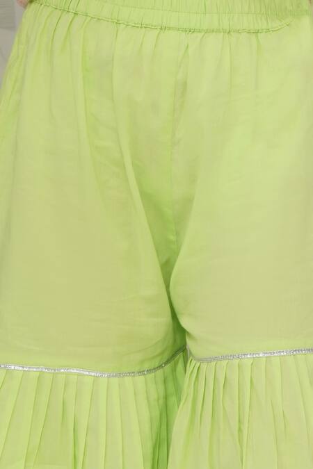 Little Bansi_Green Cotton Zari Embroidered Kurta Set_Online_at_Aza_Fashions