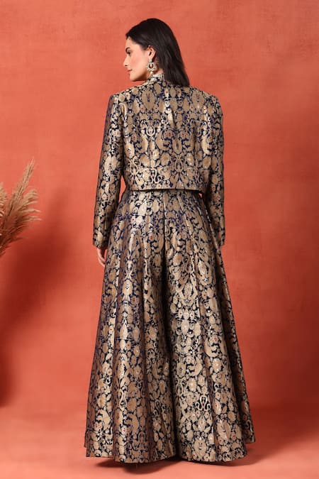 Soniya G Navy Blue Floral Brocade Palazzo Set 