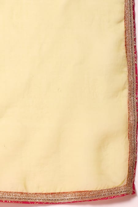 Shop_Soniya G_Yellow Silk, Brocade Beads, Metallic Thread Scoop Foil Work Kalidar Lehenga Set 