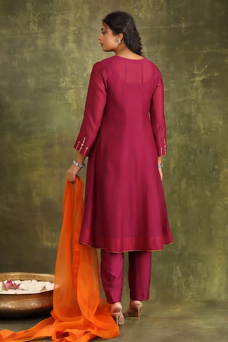 Shop Trendy Tokari Burgundy Silk, Chanderi, Organza Mirrors, Embroidery Keyhole Hand Anarkali Set at Aza Fashions Shop_Trendy Tokari_Burgundy Silk, Chanderi, Organza Mirrors, Embroidery Keyhole Hand Anarkali Set _at_Aza_Fashions