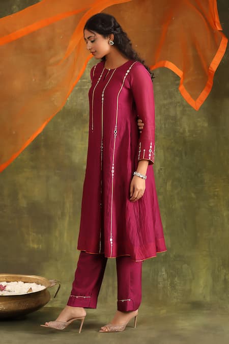 Buy Trendy Tokari Burgundy Silk, Chanderi, Organza Mirrors, Embroidery Keyhole Hand Anarkali Set Online at Aza Fashions Buy_Trendy Tokari_Burgundy Silk, Chanderi, Organza Mirrors, Embroidery Keyhole Hand Anarkali Set _Online_at_Aza_Fashions