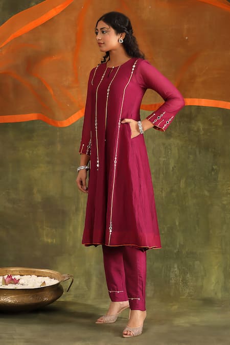 Trendy Tokari Burgundy Silk, Chanderi, Organza Mirrors, Embroidery Keyhole Hand Anarkali Set at Aza Fashions Trendy Tokari_Burgundy Silk, Chanderi, Organza Mirrors, Embroidery Keyhole Hand Anarkali Set _at_Aza_Fashions