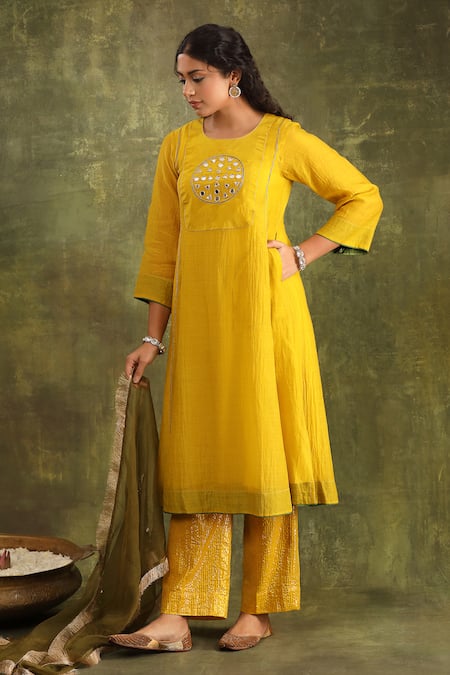 Buy Trendy Tokari Yellow Silk, Chanderi, Jacquard, Organza Mirrors, Embroidery Mustard Kurta Set Online at Aza Fashions Buy_Trendy Tokari_Yellow Silk, Chanderi, Jacquard, Organza Mirrors, Embroidery Mustard Kurta Set _Online_at_Aza_Fashions