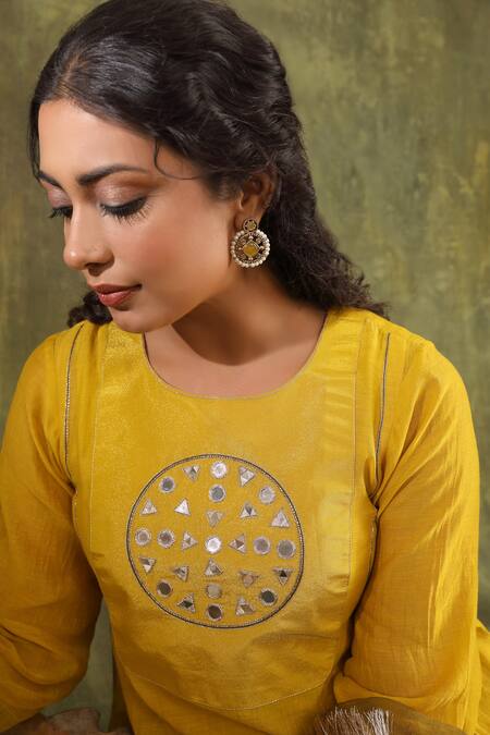 Buy Trendy Tokari Yellow Silk, Chanderi, Jacquard, Organza Mirrors, Embroidery Mustard Kurta Set Buy_Trendy Tokari_Yellow Silk, Chanderi, Jacquard, Organza Mirrors, Embroidery Mustard Kurta Set