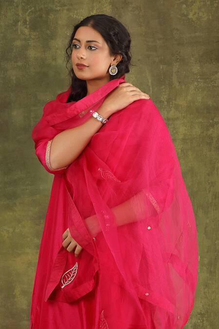 Buy_Trendy Tokari_Magenta Silk, Chanderi, Organza Embroidery, Zari, Gota Patti Hand Kurta Set _Online_at_Aza_Fashions
