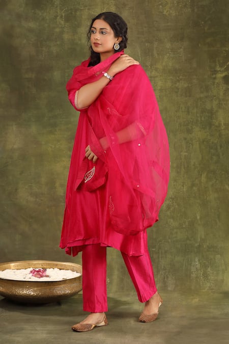 Trendy Tokari_Magenta Silk, Chanderi, Organza Embroidery, Zari, Gota Patti Hand Kurta Set _at_Aza_Fashions