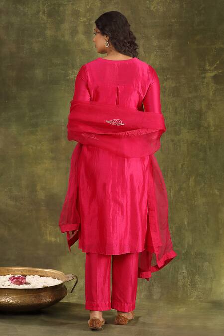 Shop_Trendy Tokari_Magenta Silk, Chanderi, Organza Embroidery, Zari, Gota Patti Hand Kurta Set _at_Aza_Fashions