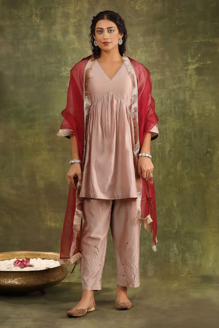 Trendy tokari Font Pleat A-Line Short Kurta Set 