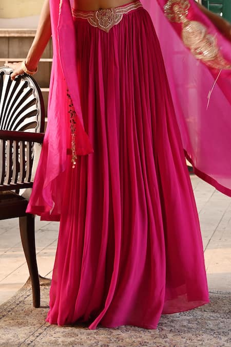 Usha Bagri Pink Organza, Georgette, Chanderi Tassels, Gulmohar Embroidered Cape And Skirt Set Online at Aza Fashions Usha Bagri_Pink Organza, Georgette, Chanderi Tassels, Gulmohar Embroidered Cape And Skirt Set _Online_at_Aza_Fashions