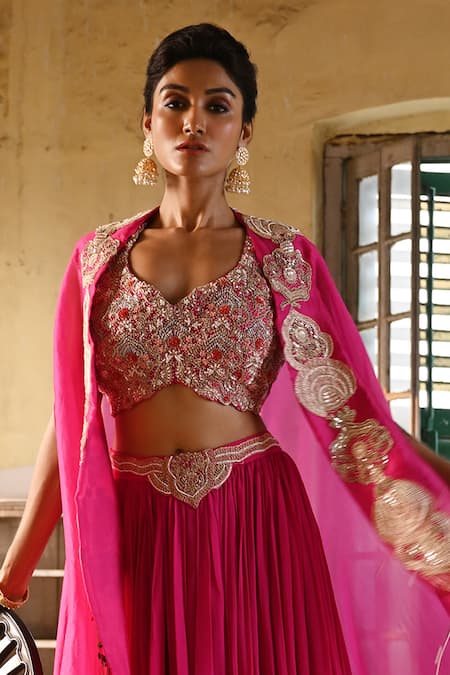 Usha Bagri Gulmohar Embroidered Cape & Skirt Set 