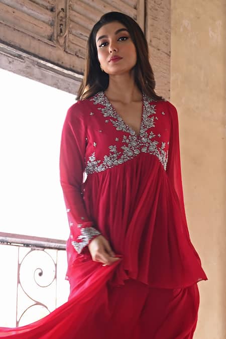 Usha Bagri Gul Embroidered Peplum Kurta & Kali Palazzo 