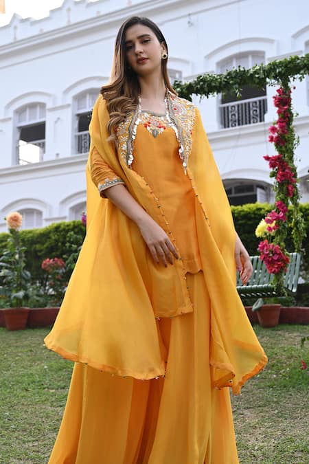 Usha Bagri Rasiya Gardenia Embroidered Cape & Kali Sharara Set 