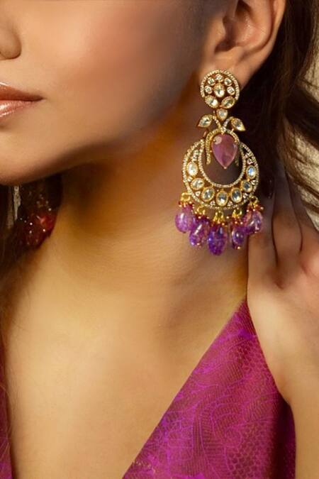 Amaara Jewels Purple Polki Chandbalis Online at Aza Fashions Amaara Jewels_Purple Polki Chandbalis _Online_at_Aza_Fashions