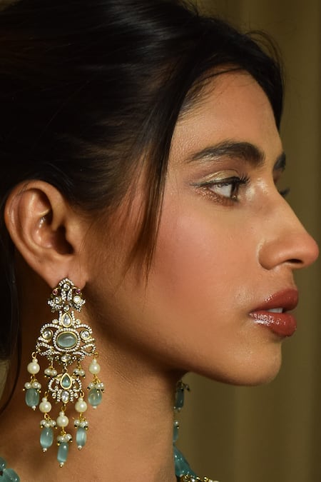 Shop_Amaara Jewels_Green Zari Mint Polki Necklace Set _at_Aza_Fashions