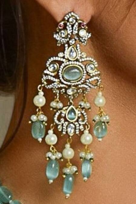 Amaara Jewels Green Zari Mint Polki Necklace Set Online at Aza Fashions Amaara Jewels_Green Zari Mint Polki Necklace Set _Online_at_Aza_Fashions