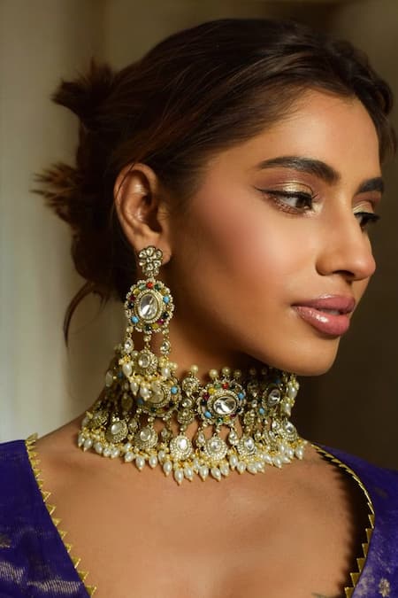 Amaara Jewels Multi Color Diamonds, Stones Navratna Sitara Choker Necklace Set Online at Aza Fashions Amaara Jewels_Multi Color Diamonds, Stones Navratna Sitara Choker Necklace Set _Online_at_Aza_Fashions