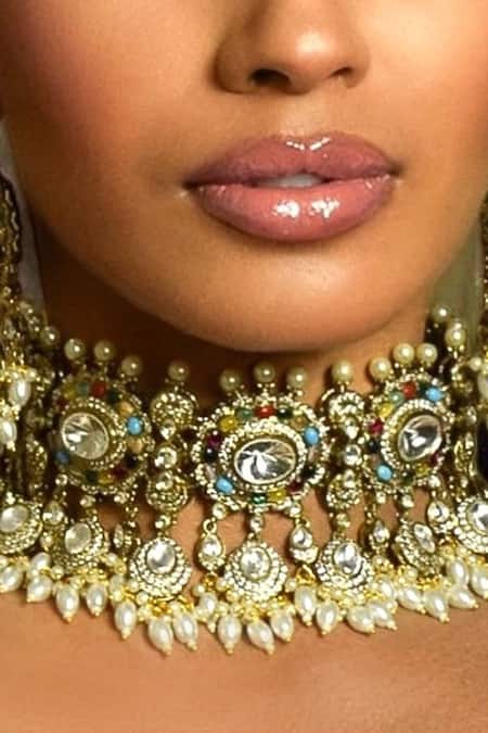 Shop Amaara Jewels Multi Color Diamonds, Stones Navratna Sitara Choker Necklace Set Online at Aza Fashions Shop_Amaara Jewels_Multi Color Diamonds, Stones Navratna Sitara Choker Necklace Set _Online_at_Aza_Fashions