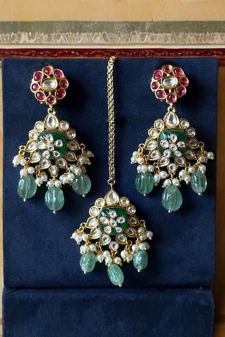 Amaara Jewels Emerald & Ruby Polki Bridal Necklace Set 