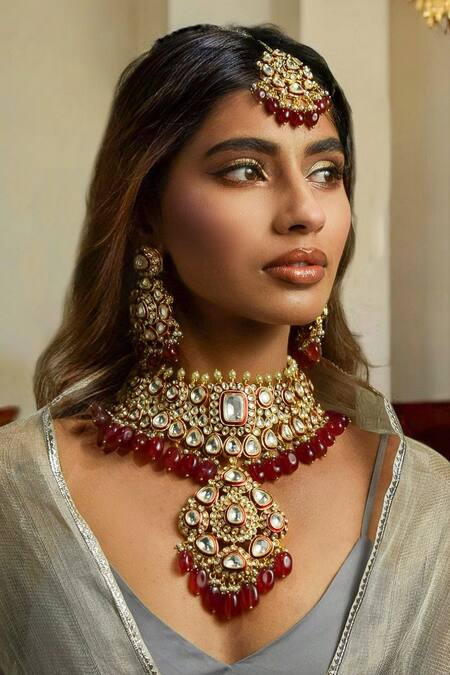 Shop Amaara Jewels Red Rhinestones, Stones Designer Kundan Ruby Necklace Set Online at Aza Fashions Shop_Amaara Jewels_Red Rhinestones, Stones Designer Kundan Ruby Necklace Set _Online_at_Aza_Fashions