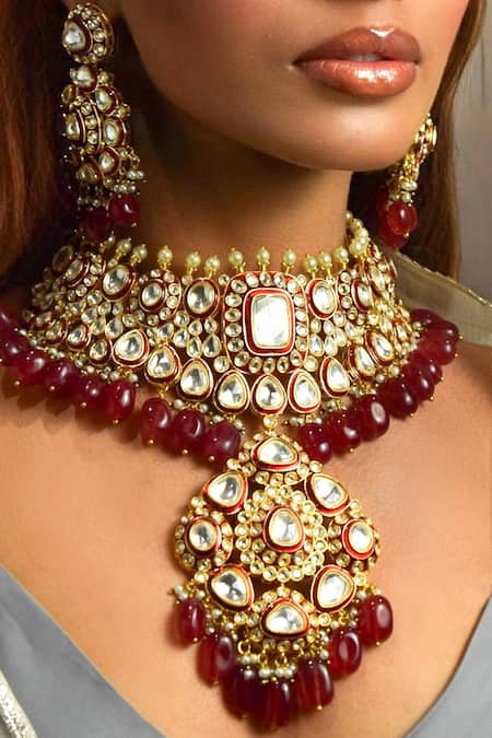 Amaara Jewels Red Rhinestones, Stones Designer Kundan Ruby Necklace Set at Aza Fashions Amaara Jewels_Red Rhinestones, Stones Designer Kundan Ruby Necklace Set _at_Aza_Fashions