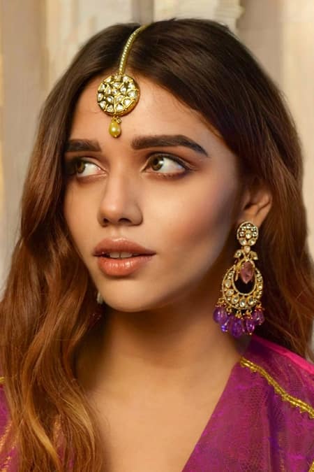 Amaara Jewels Gold Polki Pearl Drop Maangtikka 