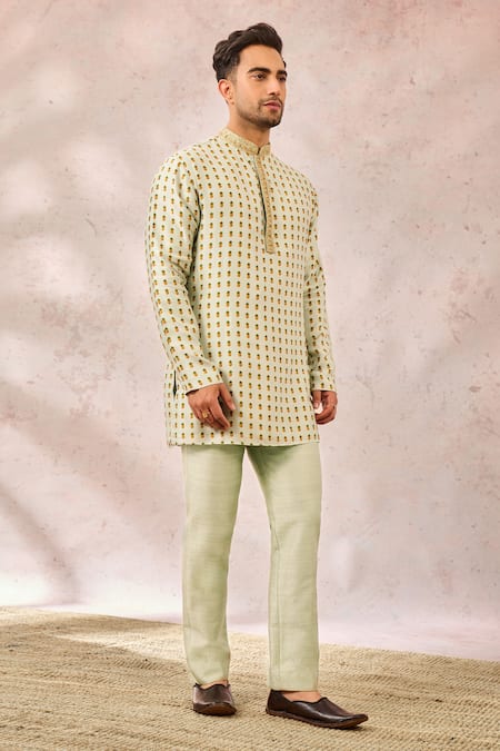 Buy_Masaba_Green Viscose, Silk Sequins, Cut Work Sage Son Phal Printed Kurta _Online_at_Aza_Fashions
