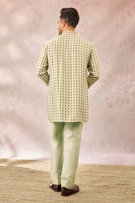 Shop_Masaba_Green Viscose, Silk Sequins, Cut Work Sage Son Phal Printed Kurta _at_Aza_Fashions