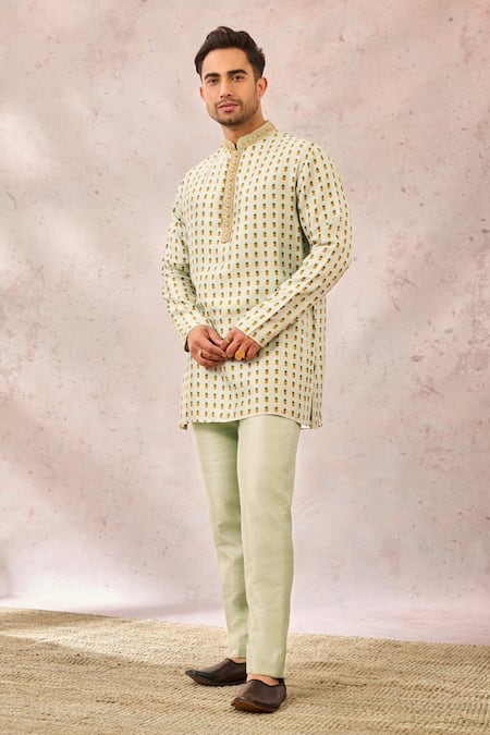 Shop_Masaba_Green Viscose, Silk Sequins, Cut Work Sage Son Phal Printed Kurta _Online_at_Aza_Fashions