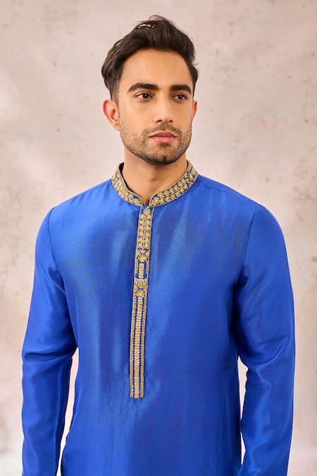 Buy_Masaba_Blue Viscose, Silk Sequins, Embroidery Navy Zardozi Kurta _Online_at_Aza_Fashions