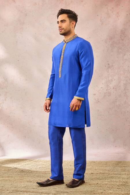 Shop_Masaba_Blue Viscose, Silk Sequins, Embroidery Navy Zardozi Kurta _Online_at_Aza_Fashions