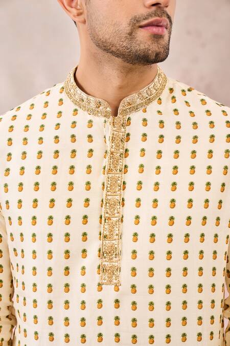 Masaba_Ivory Viscose Sequins, Zari Son Phal Print Embroidered Kurta _Online_at_Aza_Fashions