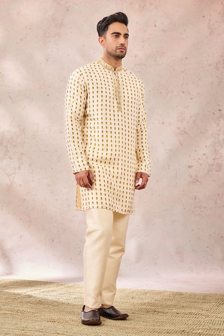 Buy_Masaba_Ivory Viscose Sequins, Zari Son Phal Print Embroidered Kurta _Online_at_Aza_Fashions