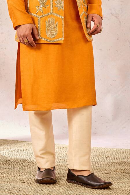 Masaba_Orange Silk Sequins, Zari, Embroidery Rust Bundi And Kurta Set _Online_at_Aza_Fashions