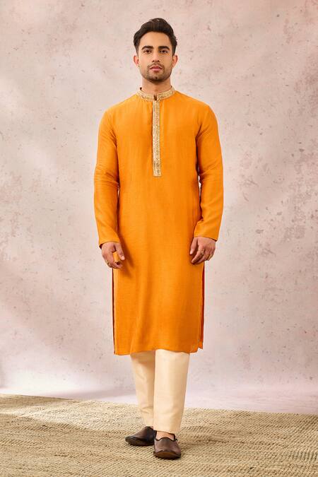 Buy_Masaba_Orange Silk Sequins, Zari, Embroidery Rust Bundi And Kurta Set _Online_at_Aza_Fashions