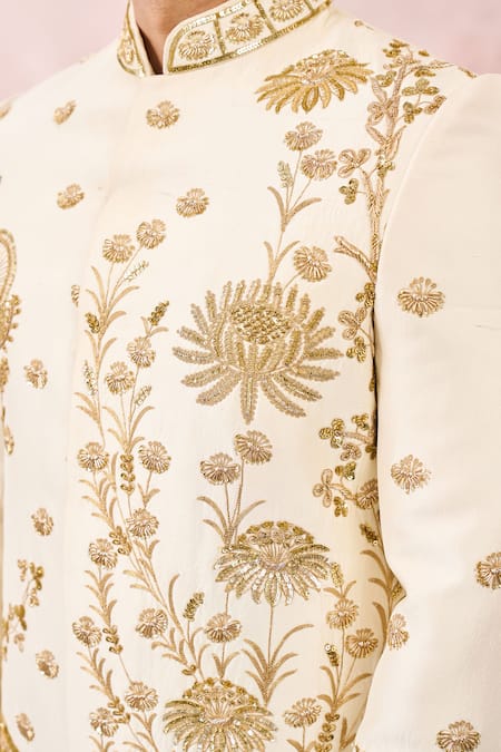 Shop_Masaba_Ivory , Cotton, Satin Zari, Beads, Sequins, Sherwani And Kurta Set 
