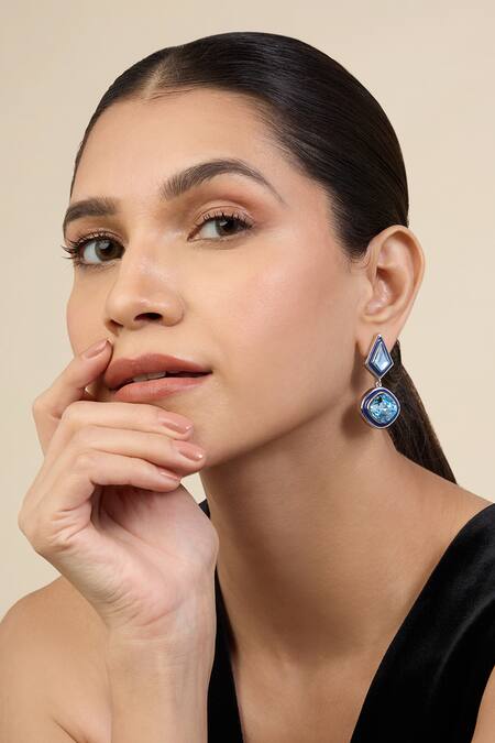 Shop_Isharya_Blue Crystals Drop Earrings _Online_at_Aza_Fashions