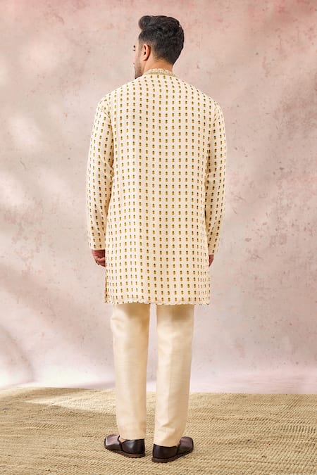Shop_Masaba_Ivory Viscose Sequins, Zari Son Phal Print Embroidered Kurta _at_Aza_Fashions