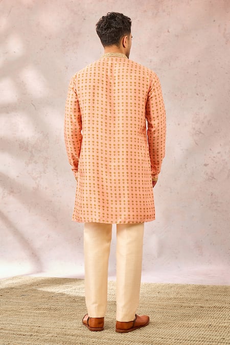 Shop_Masaba_Pink Viscose Zari Floral Print Zardozi Kurta _at_Aza_Fashions