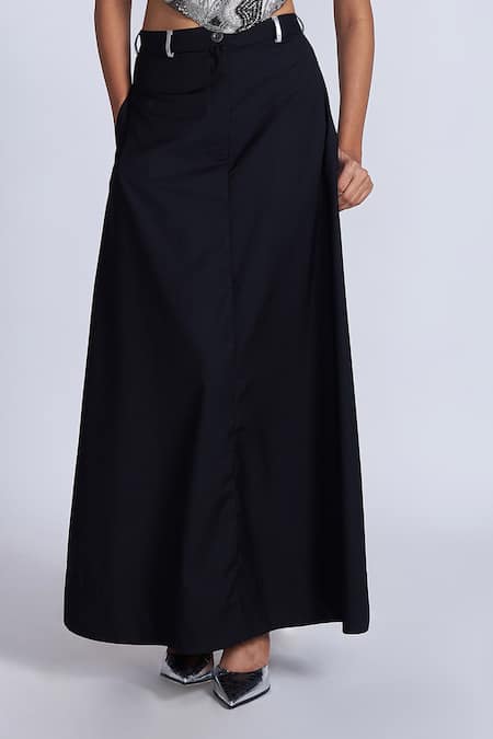 Buy_Advait_Black Polyester, Cotton A-line Solid Skirt _Online_at_Aza_Fashions