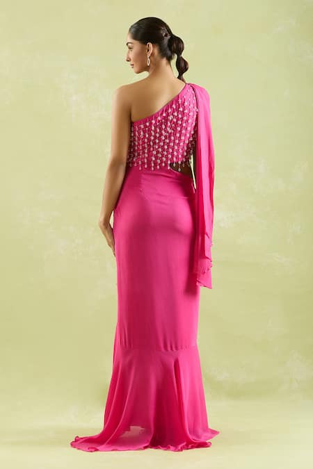 Samyukta Singhania Crystal Beaded Asymmetric Saree Gown 