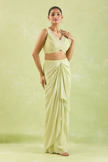 Samyukta Singhania Floral Hand Embroidered Top & Asymmetric Skirt 